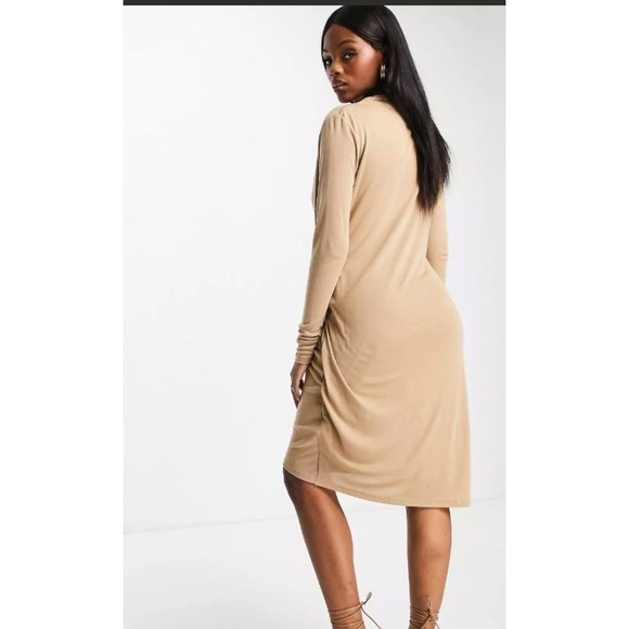 18. NWT Ted Baker Neyda Wrap Dress Tan Camel Size 4/6 100% Lyocell Cowl Neck - Picture 2 of 15